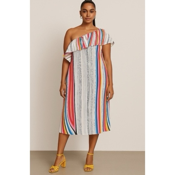 RACHEL Rachel Roy Dresses & Skirts - Rachel Rachel Roy Rainbow Stripe One Shoulder Midi Dress - Size 2X
